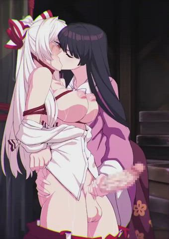 anime futanari handjob kissing gif