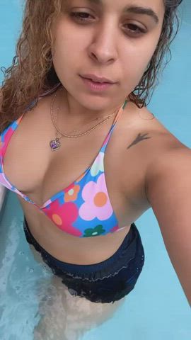 big tits bikini boobs booty gamer girl pool smoking thick tits gif