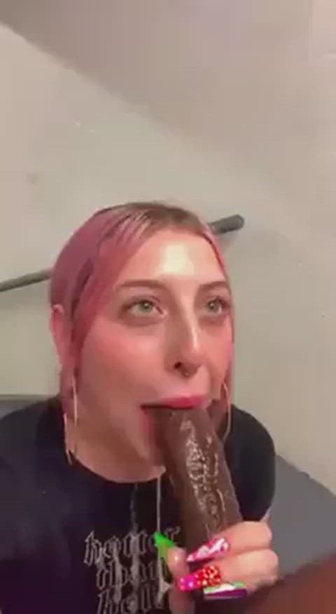 bbc blowjob deepthroat lipstick selfie sloppy white girl gif