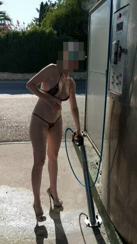 Carwash, heels, &amp; bikini