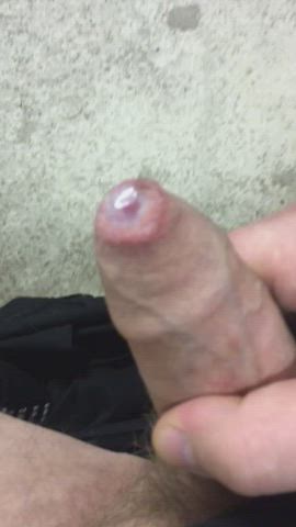 Slowly stroking my cock at work