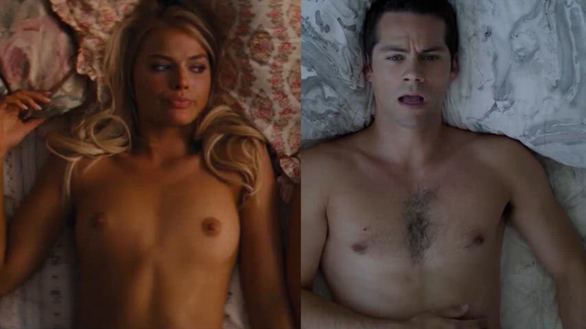 celebrity couple margot robbie post orgasm tits topless gif