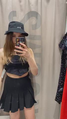 Amateur Big Tits Dressing Room Mirror Selfie Skirt Teen Tits Topless gif