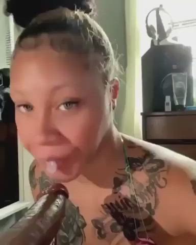 bbc blowjob ebony saliva sloppy throat gif