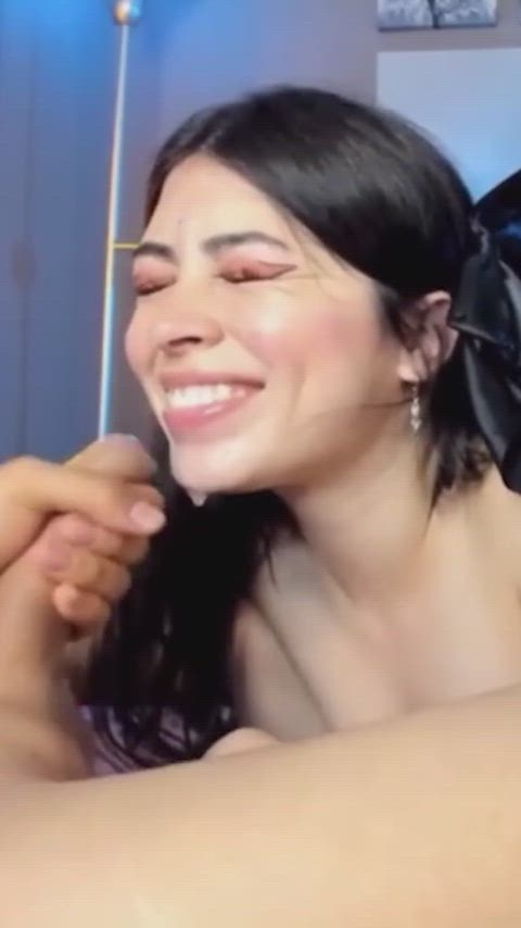 cum cumshot cute facial facial expression smile cumslut facials money-shots gif