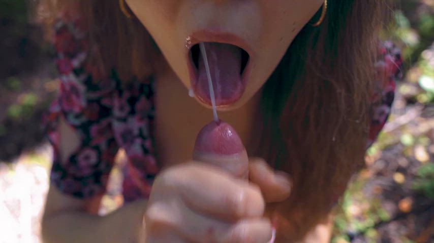 cfnm cum in mouth cumshot handjob tongue uncut gif