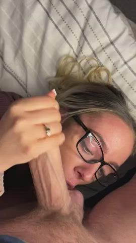 BWC Glasses MILF Pretty Sucking Thick Cock gif