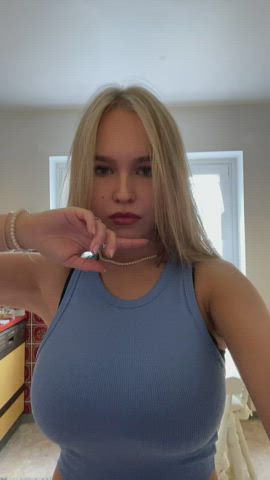 Hot tiktok blonde shows slim&amp;busty body, armpits and firm boobs