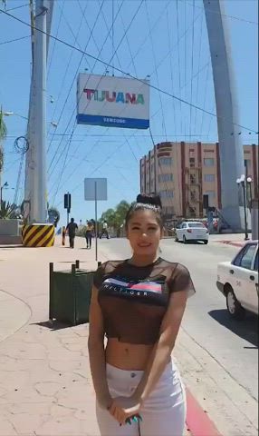 Boobs Bouncing Cute Flashing Mexican Public gif