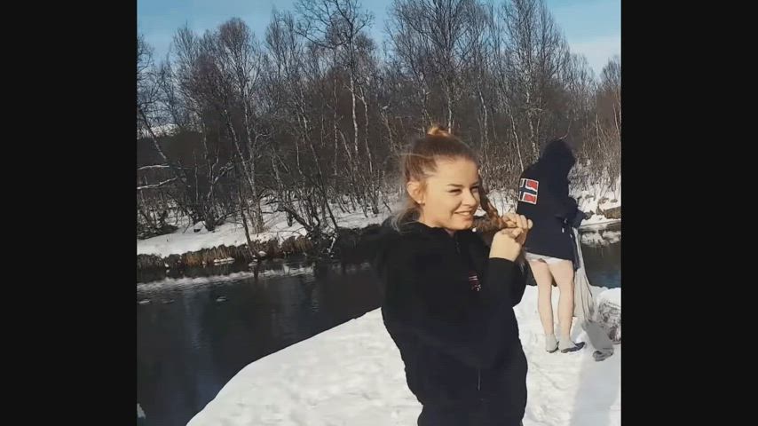 Cutie takes a polar dip and makes me cum in the process