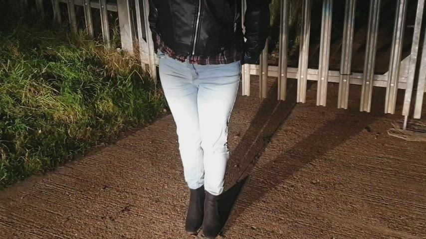 blonde jeans outdoor pee piss pissing wet wet and messy gif