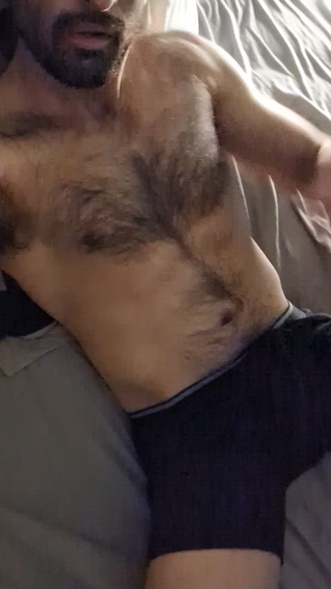 bulge hairy chest male masturbation tease gif