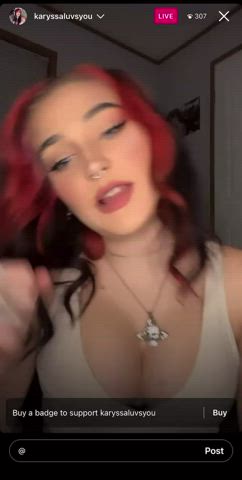 flashing nipple piercing redhead tits gif