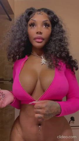 Big Tits Busty Cute Ebony Eye Contact Fake Tits Nails Tease Titty Drop gif