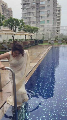Tisca Chopra in a wet saree