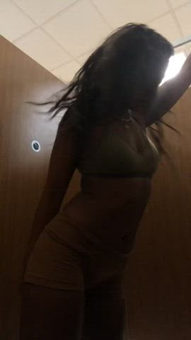 asian asianhotwife cute hotwife locker room strip striptease gif