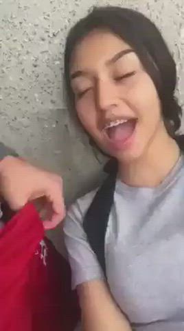 Blowjob Brunette Public gif