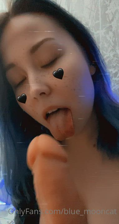 Blue Dildo Gagging gif