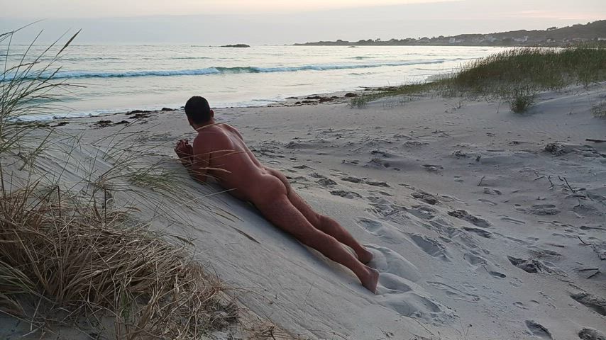 beach exhibitionist jerk off male masturbation masturbating nudist nudity rubbing
