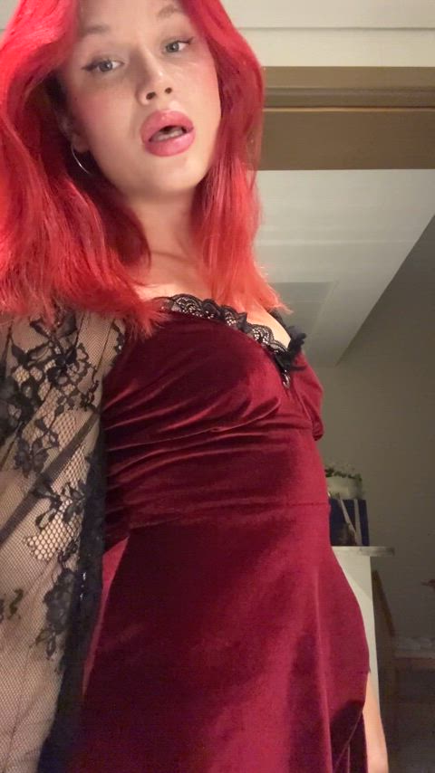 big ass dress girl dick red hair small tits trans trans-big-dick ts-lingerie gif