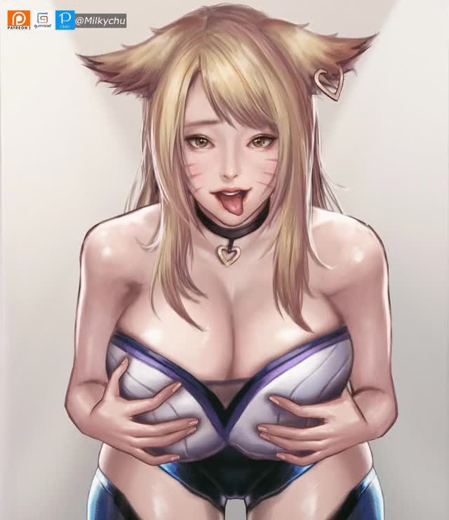 KDA Ahri jiggling her boobs (milkychu) [League of Legends]