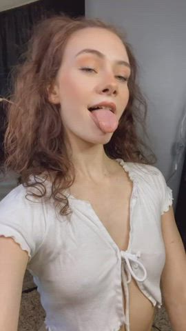 ass brunette long tongue gif
