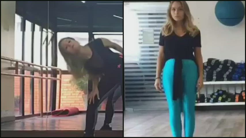 babe blonde brazilian celebrity dancing twerking yoga pants gif