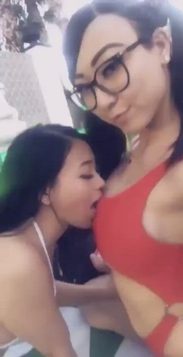 Asian Glasses Lesbian Pool gif