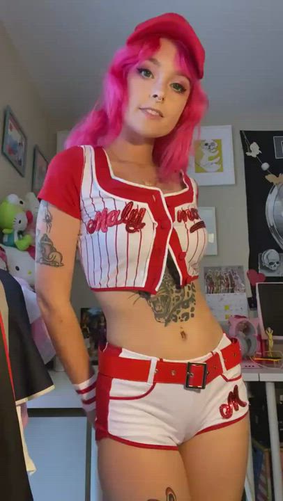 cosplay piercing shorts tattoo tattooed pink hair gif