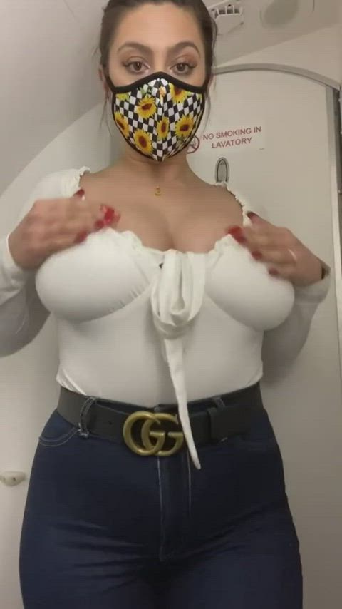 airplane bathroom big tits bouncing tits gif