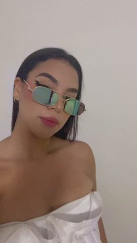 boobs cute dress glasses latina long hair petite pretty sex doll gif