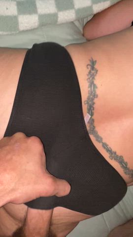 Drenching her milf panties with a huge load. Who wants to add to it? Dm for trad