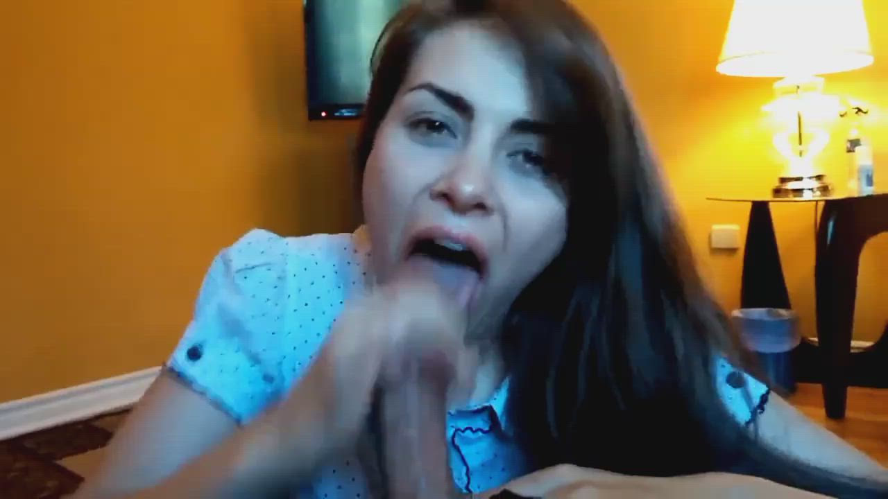 Energetic girl makes him blow