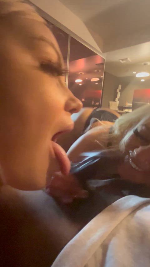 me and my little sister sucking a cock together. 