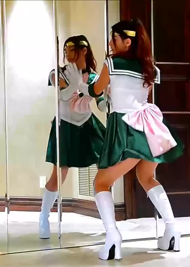 cosplay dancing pussy schoolgirl skinny skirt uniform upskirt gif
