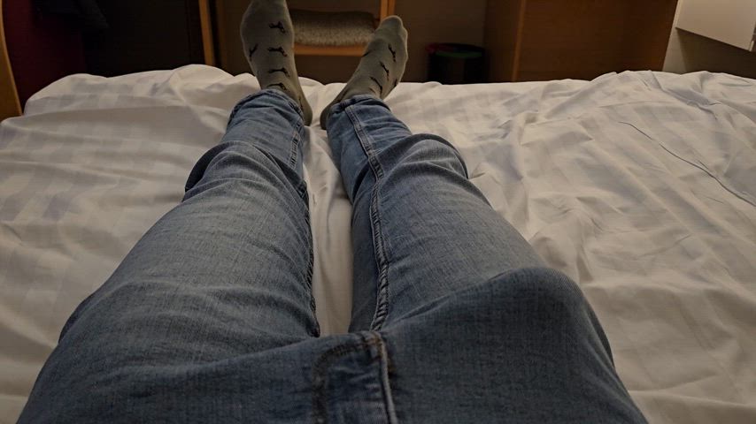 big dick bulge gay horny hotel jeans pulsating solo tease gif