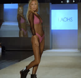 Bikini Blonde Boots Fishnet Legs Model Tall gif