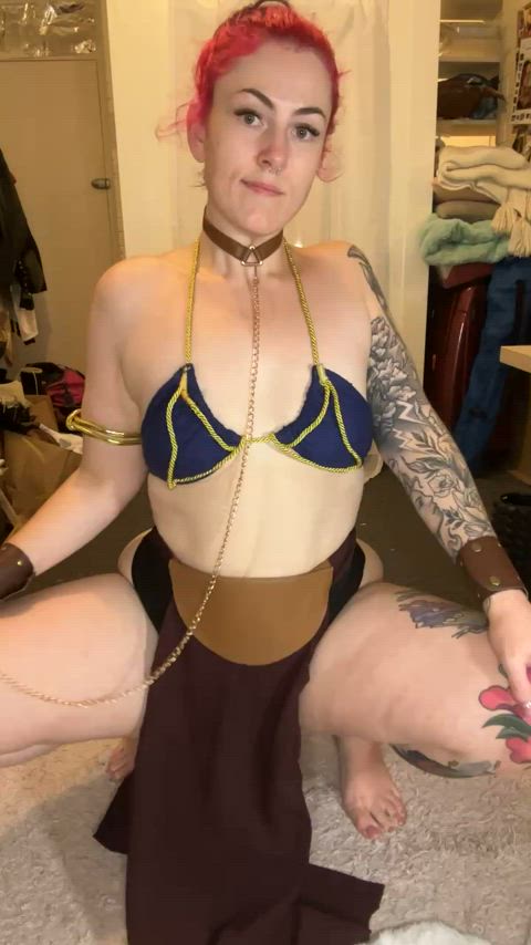 chubby cosplay costume cute lapdance princess leia sexy slave tattoo twerking gif