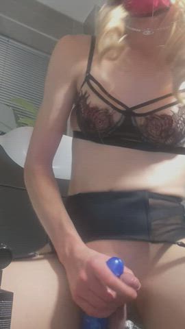 big dick fake tits frotting huge dildo lingerie sissy sissy slut gif