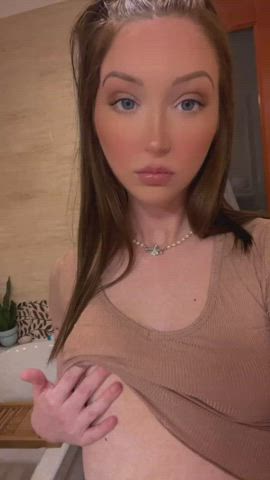 Blue Eyes Boobs Brunette Eye Contact OnlyFans Tease Teen Tits gif