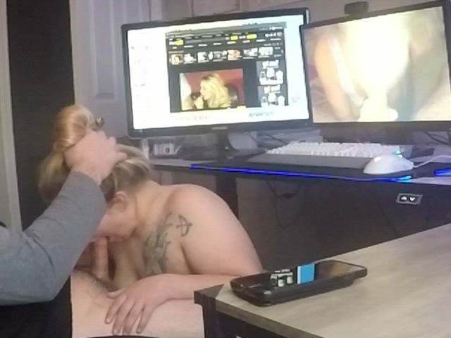 blonde blowjob deepthroat master/slave slave gif