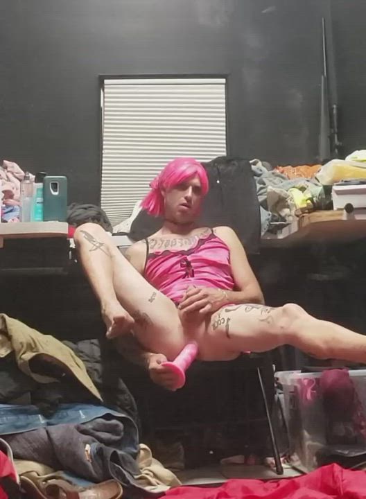 Anal Crossdressing Dildo Femboy Pink Sissy gif