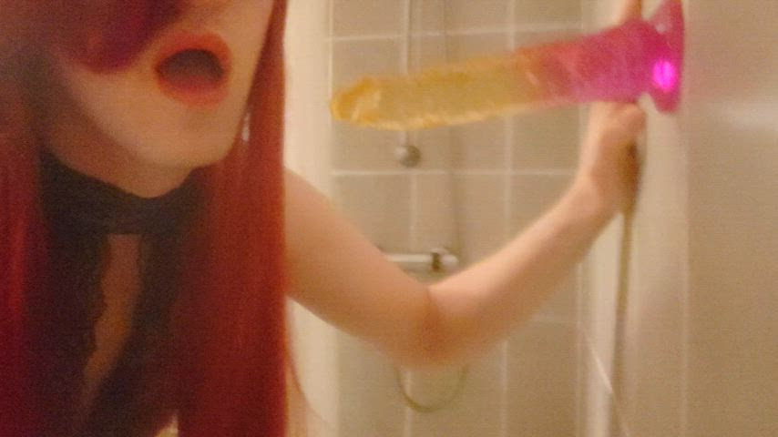 blowjob deepthroat dildo femboy gagging homemade sissy sissy slut solo gif