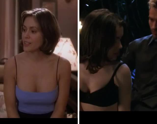 Playing with Alyssa Milano's juicy tits