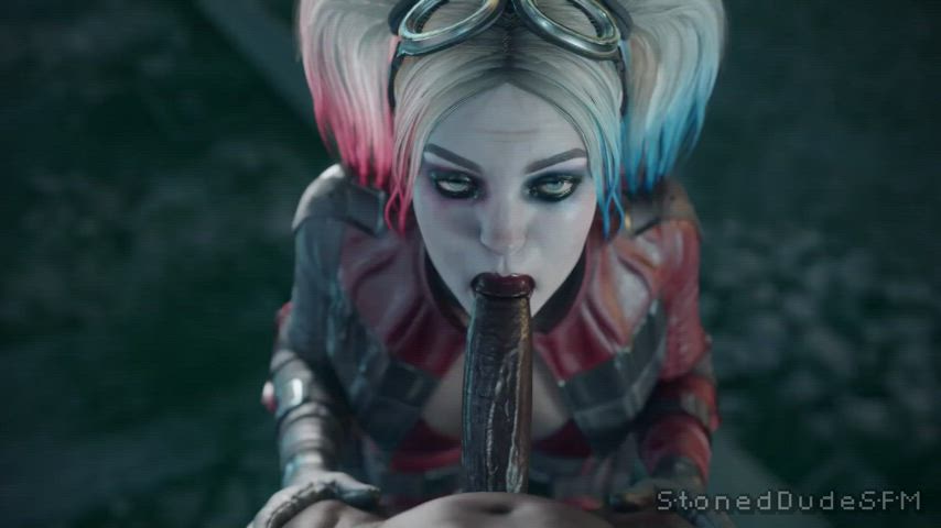 bbc blowjob harley quinn interracial sfm sucking gif