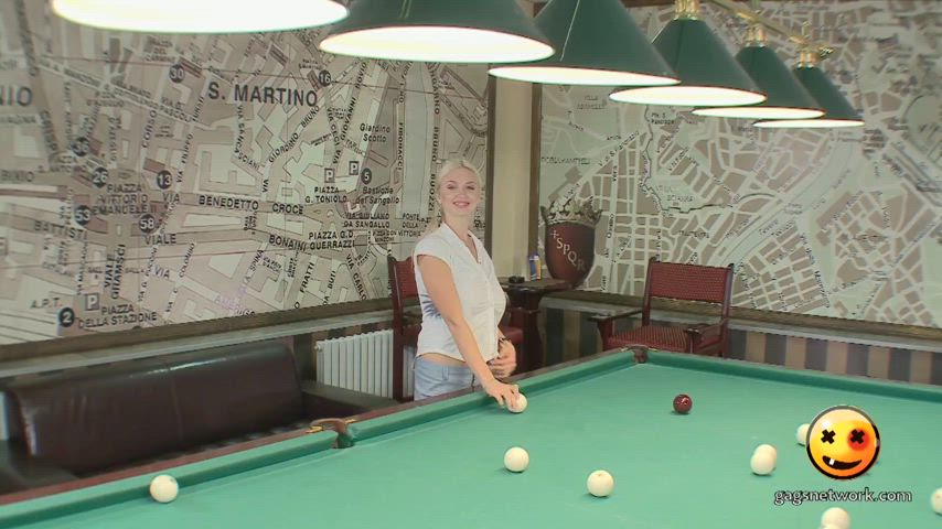 Using Boobs As Her Pool Stick