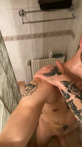 shower tattooed tease gif