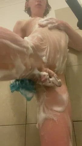 femboy shower soapy trans woman gif