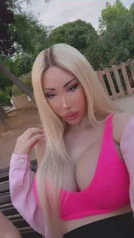 Big Tits Blonde Fake Boobs Fake Tits Girlfriend OnlyFans Public Silicone gif