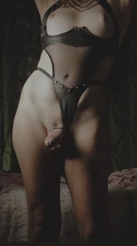 big ass big dick cock ring leather lingerie mistress solo trans trans woman gif